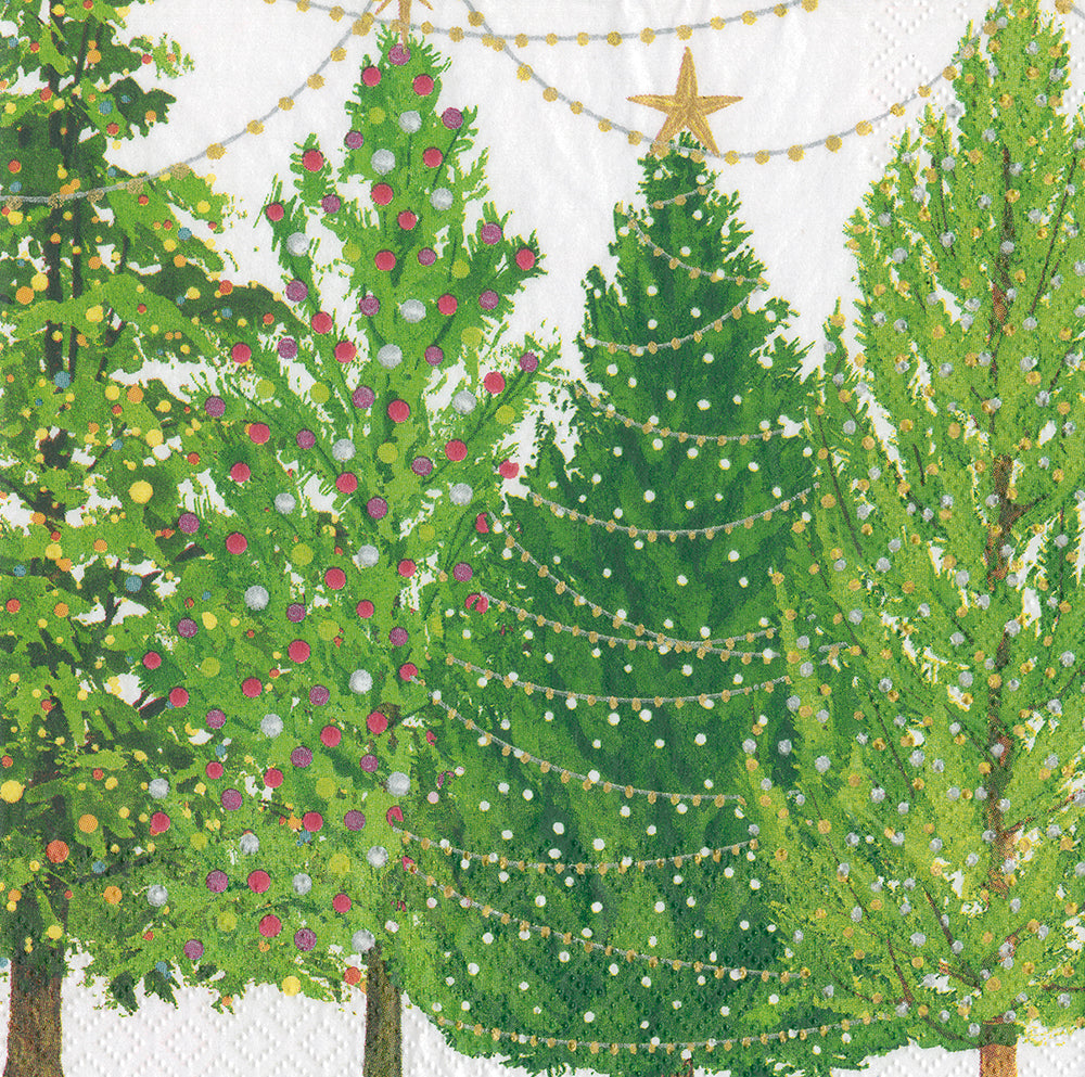 Christmas Trees with Lights by Masaki Ryo Green Caspari Paper Lunch Napkins 33 cm sq 3 ply 20 pack