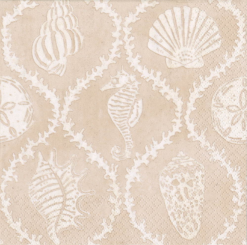 Sand Seychelles Shells Caspari Paper Lunch Napkins 33 cm sq 3 ply 20 pack