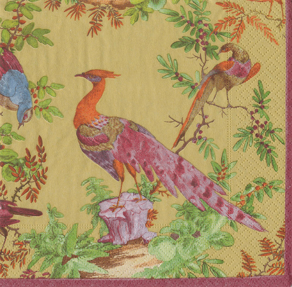 Chelsea Birds WIlliamsburg Gold Caspari Paper Lunch Napkins 33 cm sq 3 ply 20 pack