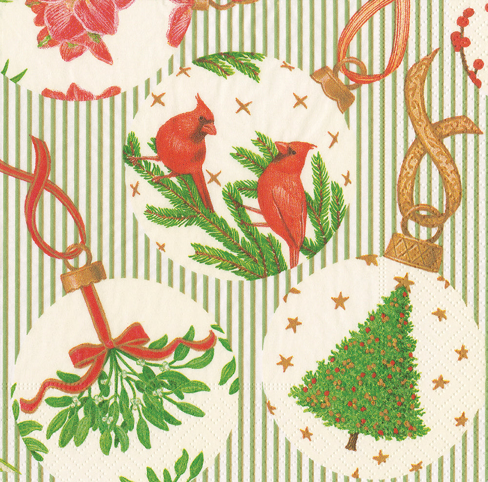 Botanical Ornaments by Karen Kluglein Green Cream Baubles Caspari Paper Lunch Napkins 33 cm sq 3 ply 20 pack