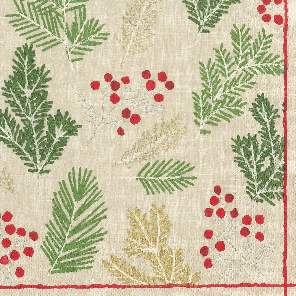 Sprigs and Berries Ivory Caspari Paper Lunch Napkins 33 cm sq 3 ply 20 pack