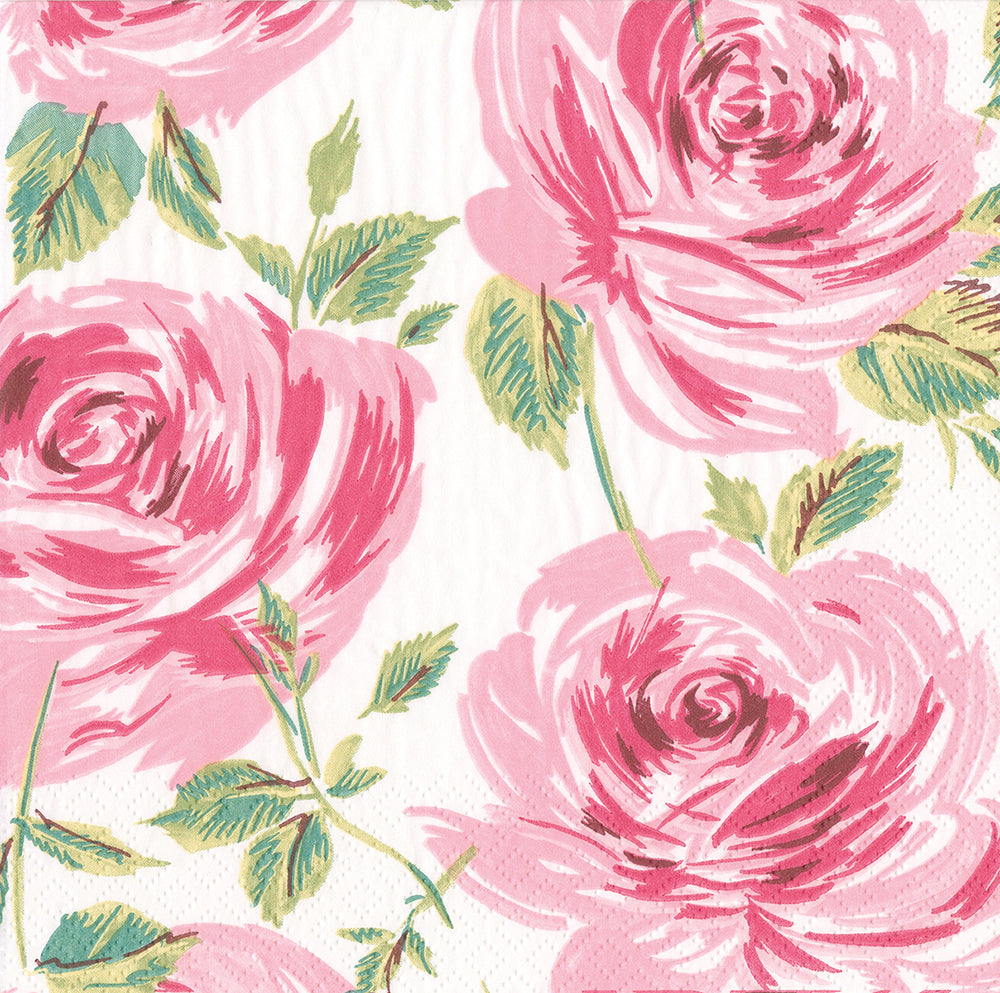 Pink Bella Rosa Flowers Caspari Paper Lunch Napkins 33 cm sq 3 ply 20 pack