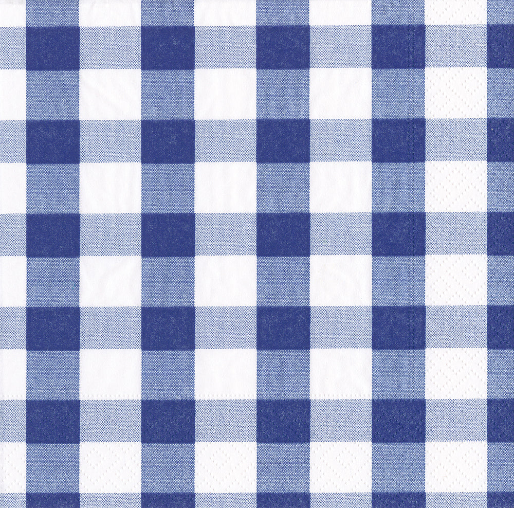 Blue Gingham Check Caspari Paper Lunch Napkins 33 cm sq 3 ply 20 pack