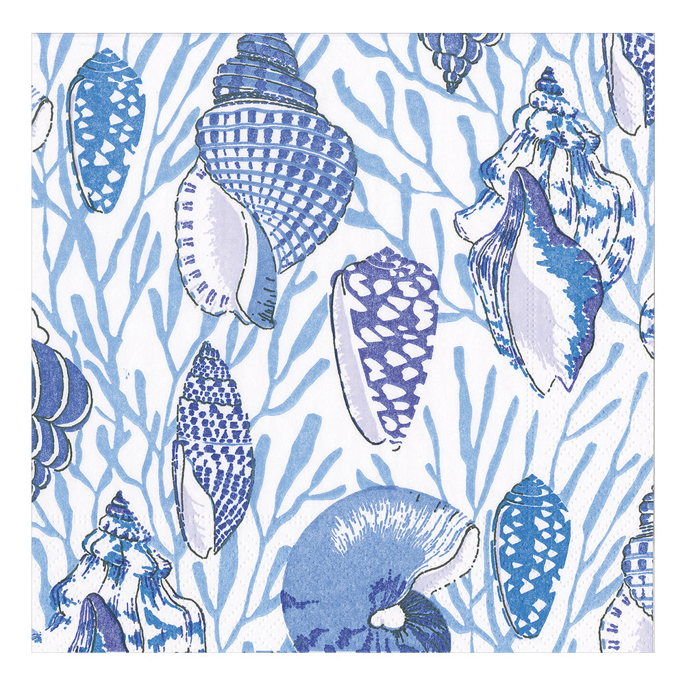 Shell Toile Blue Caspari Paper Lunch Napkins 33 cm sq 3 ply 20 pack