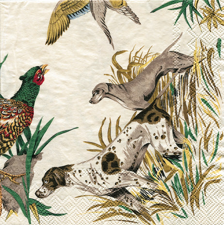 Sologne Pierre Frey Pheasants Shooting Dogs Caspari Paper Cocktail Napkins 25 cm square 3 ply 20 pack