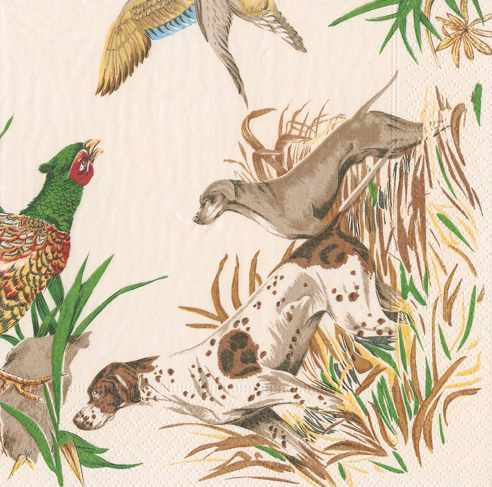 Sologne by Pierre Frey Dogs Pheasants Caspari Paper Lunch Napkins 33 cm sq 3 ply 20 pack