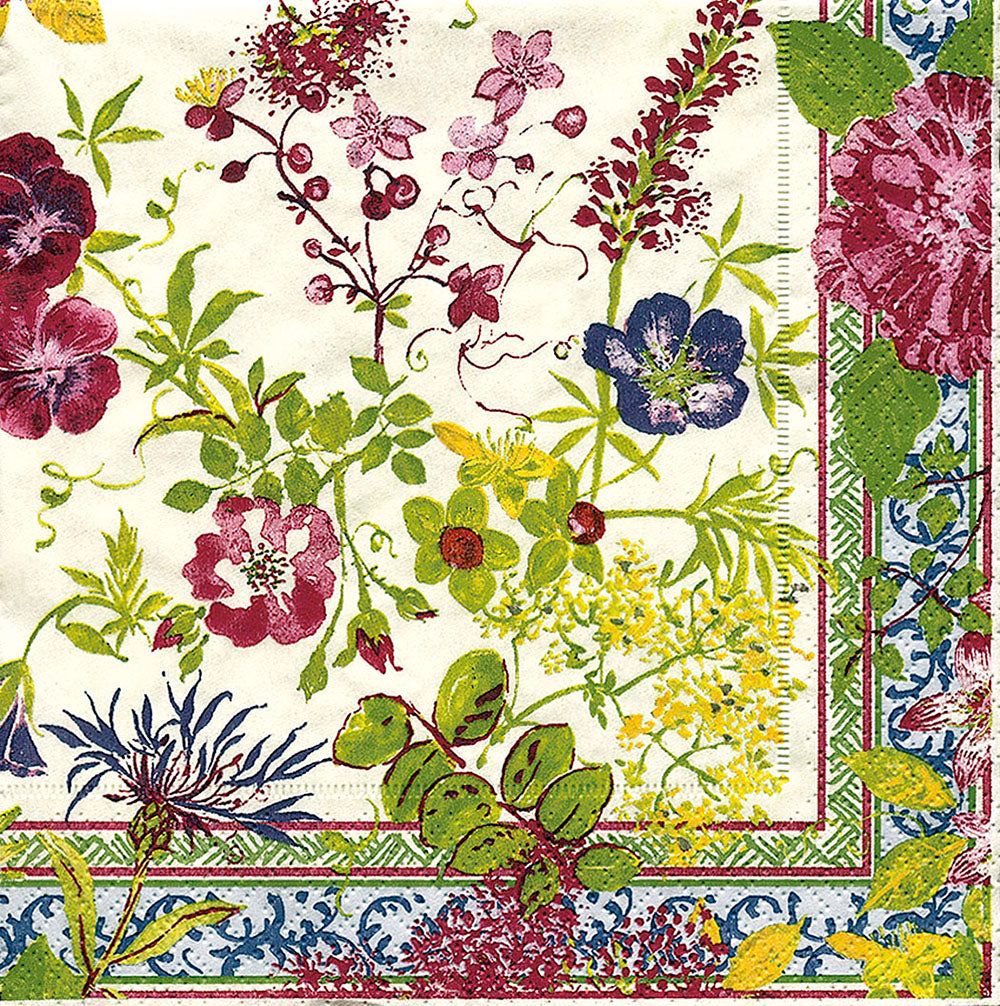 Millefleurs Cream Flowers Caspari Paper Lunch Napkins 33 cm sq 3 ply 20 pack
