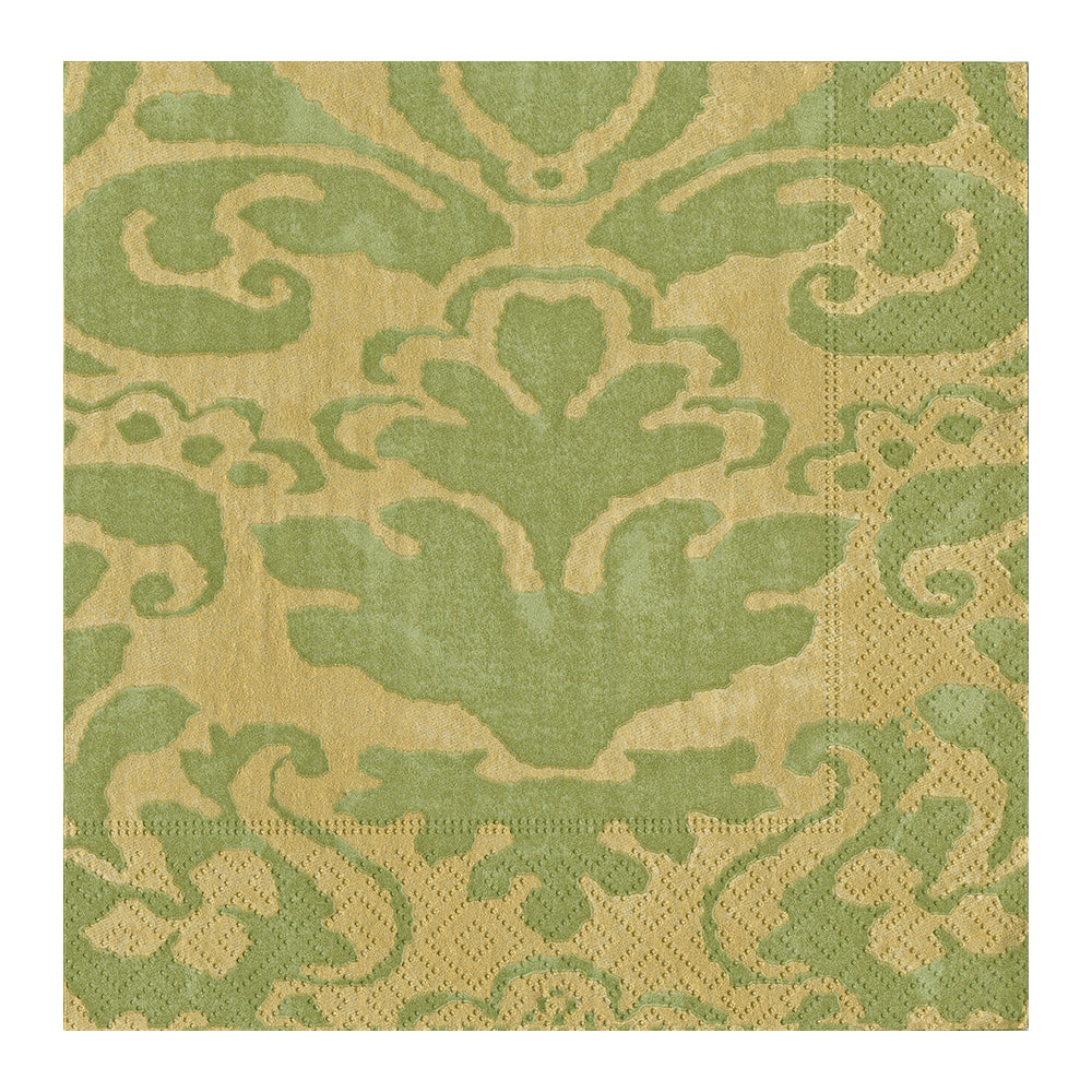 Palazzo Moss Green Gold Caspari Paper Lunch Napkins 33 cm sq 3 ply 20 pack