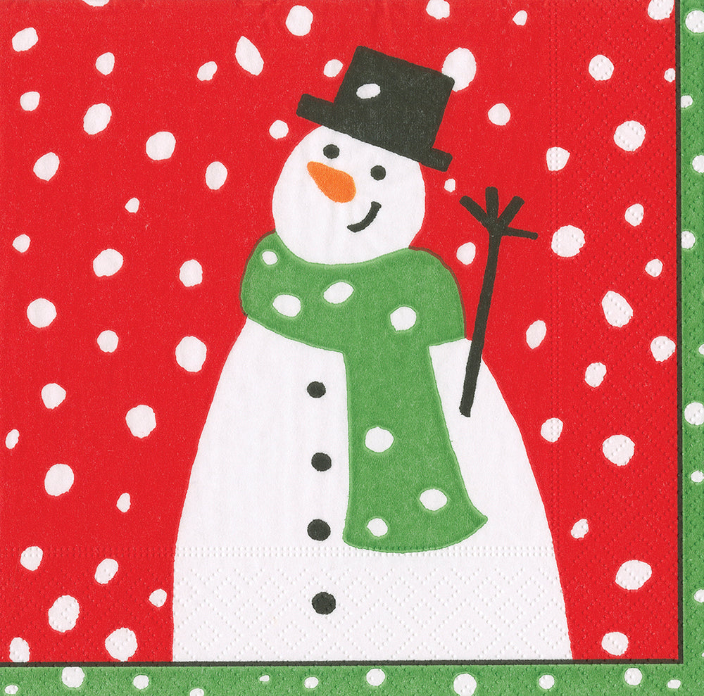 Leon Red Snowman Caspari Paper Lunch Napkins 33 cm sq 3 ply 20 pack