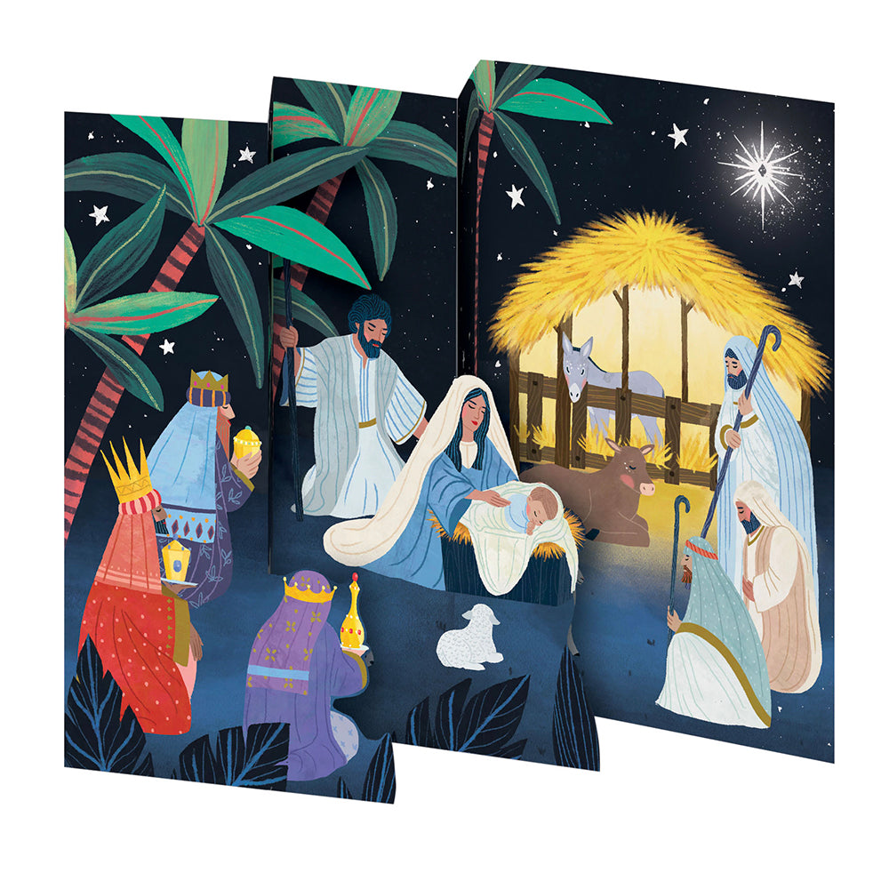 Away in a Manger Tri fold Christmas Card 5 pack 90 x 140 mm + env Roger la Borde