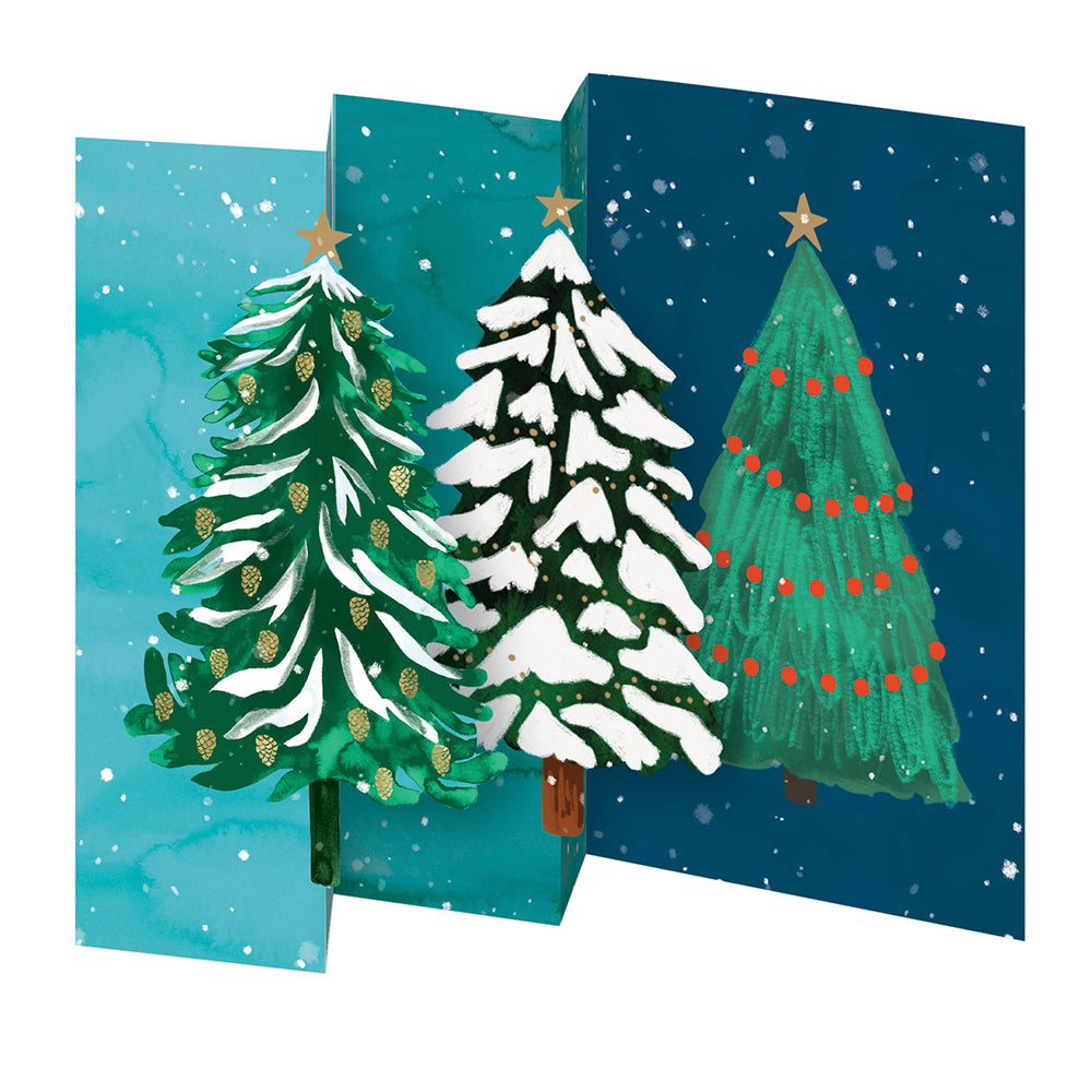 Christmas Conifers Tri fold Christmas Card 5 pack 90 x 140 mm + env Roger la Borde