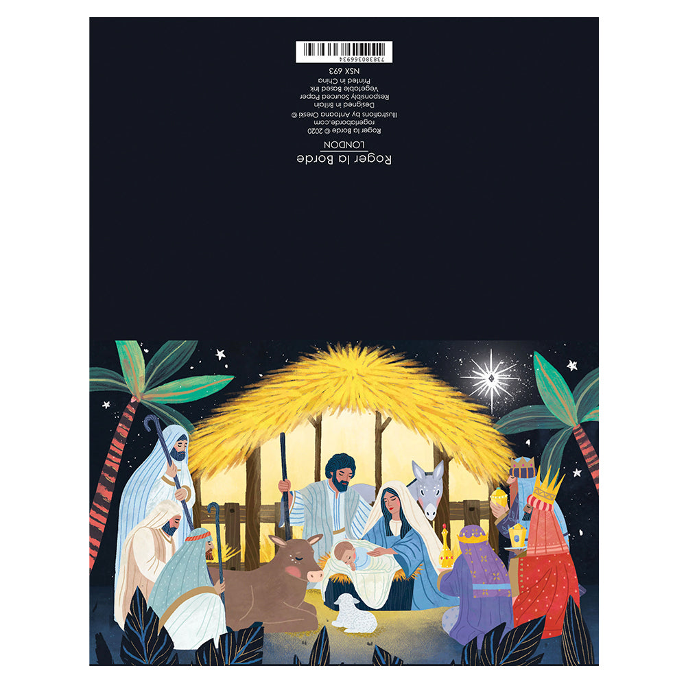 Away in a Manger Nativity Gold Foil Petite Christmas 8 Cards 150 x 90 mm Roger la Borde