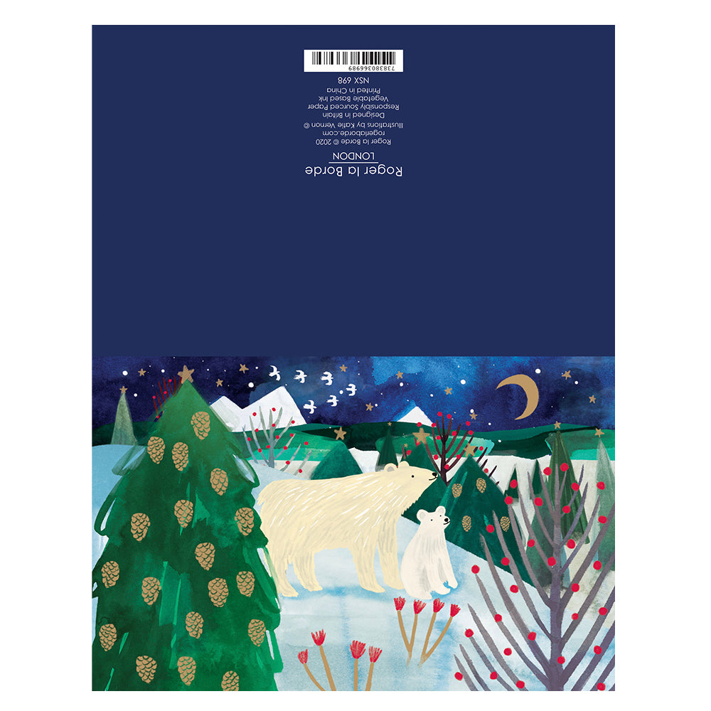 Polar Bear Gold Foil Petite Christmas 8 Cards 150 x 90 mm Roger la Borde