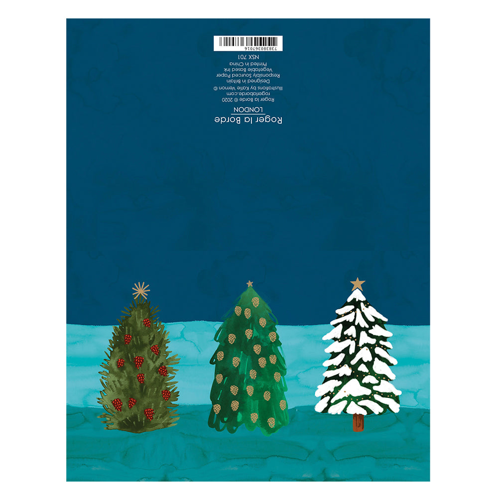 Connifer Rows Gold Foil Petite Christmas 8 Cards 150 x 90 mm Roger la Borde