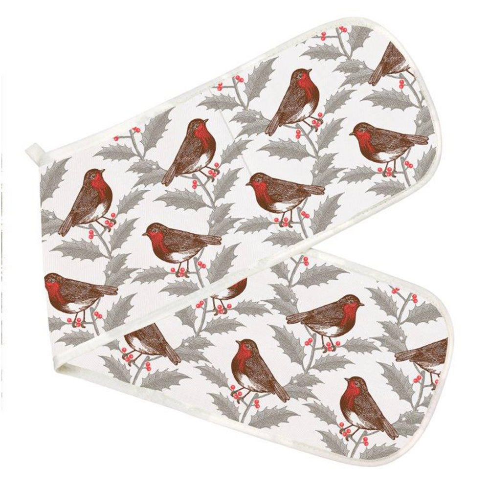 Thornback & Peel Robin and Holly Christmas Double Oven Glove 840 x 200mm