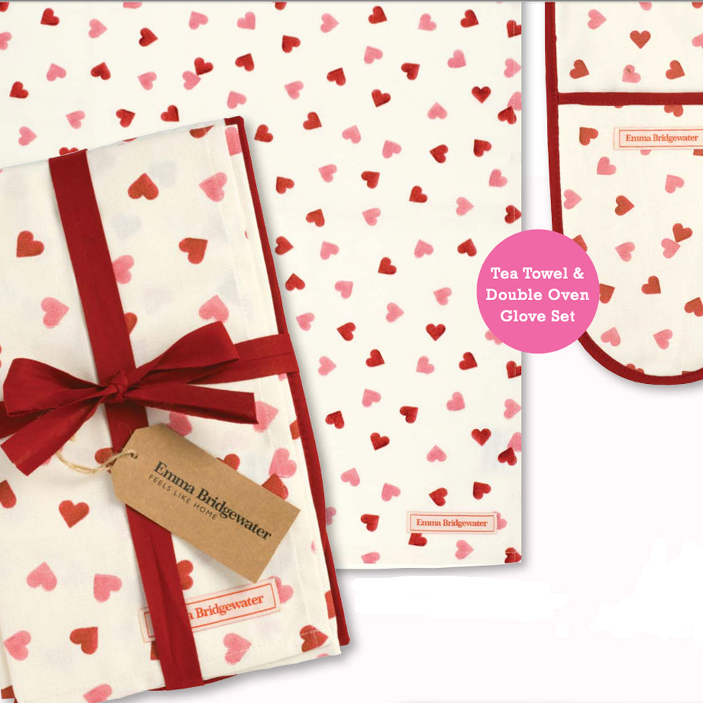 Emma Bridgewater - Pink Hearts Oven Glove & Tea Towel Set