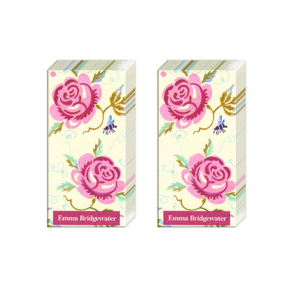 Emma Bridgewater Rose and Bee IHR Paper Pocket Tissues - 2 packs of 10 tissues 21 cm square