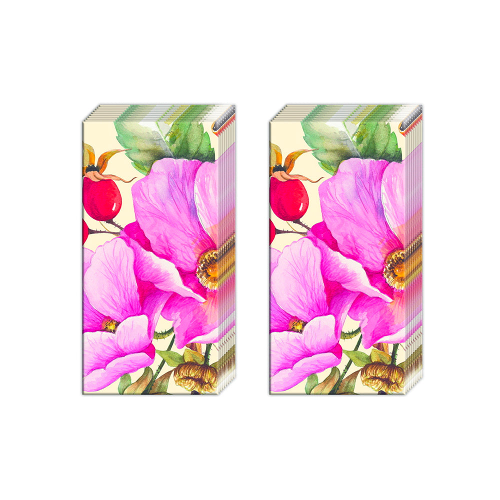 Wild Rose IHR Paper Pocket Tissues - 2 packs of 10 tissues 21 cm square