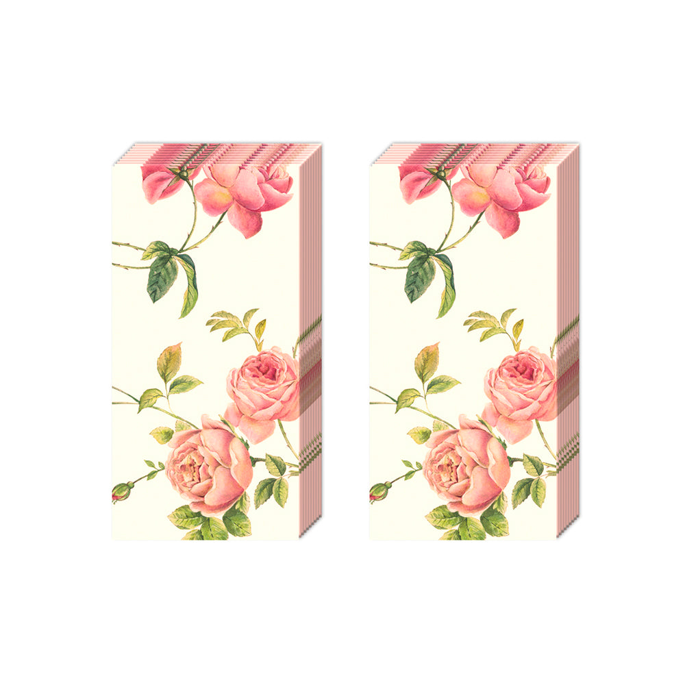 NEW RAMBLING ROSE cream IHR Paper Pocket Tissues - 2 packs of 10 tissues 21 cm square