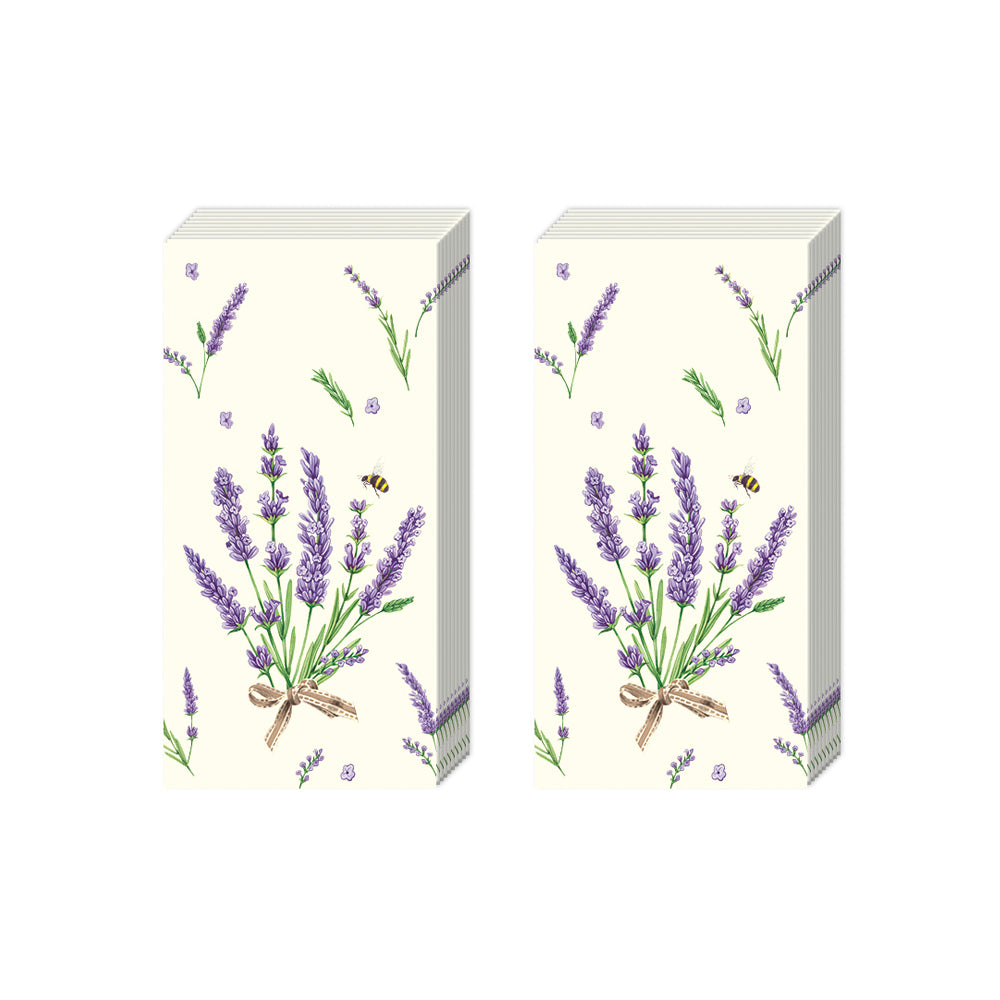 BOUQUET OF LAVENDER cream IHR Paper Pocket Tissues - 2 packs of 10 tissues 21 cm square