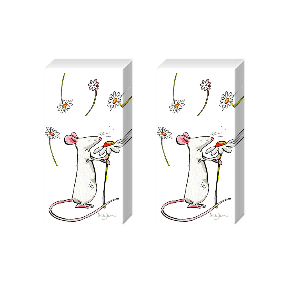 A DAISY FOR YOU Mouse IHR Paper Pocket Tissues - 2 packs of 10 tissues 21 cm square