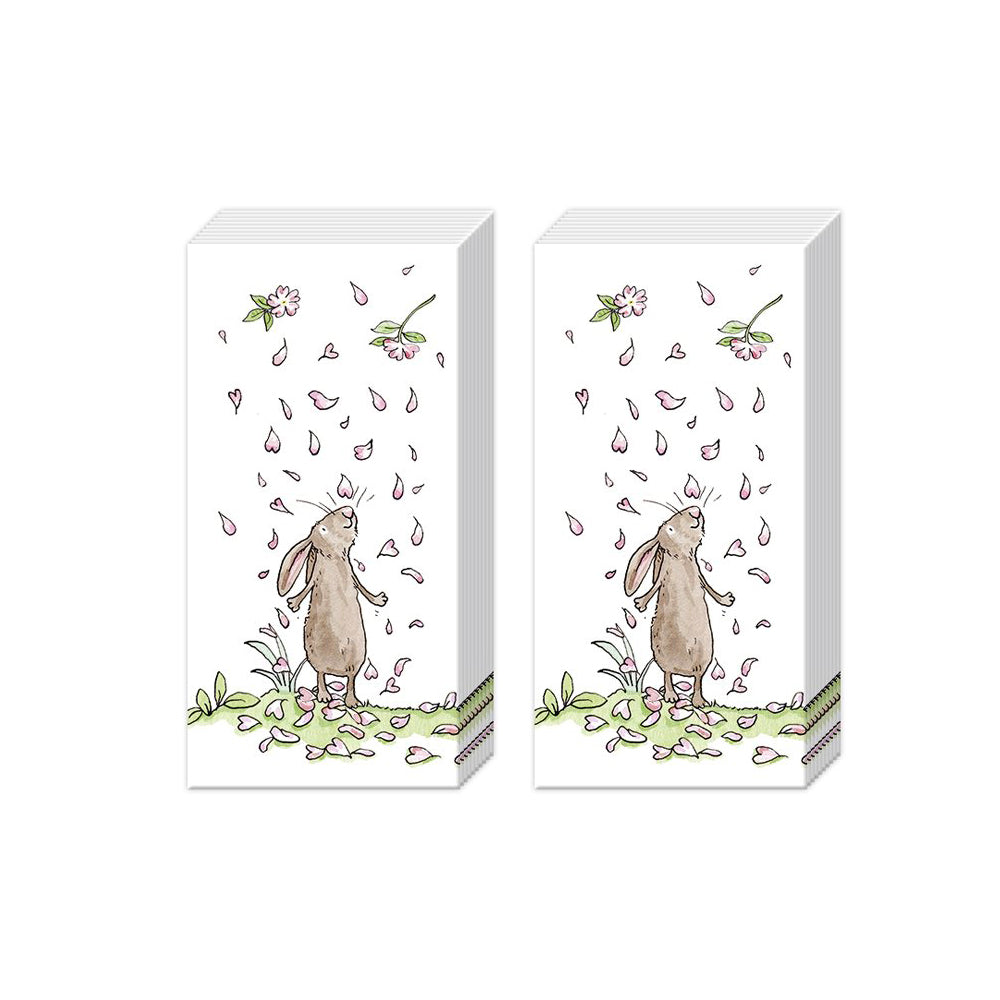 BLOSSOMS AND BUNNIES white Easter IHR Paper Pocket Tissues - 2 packs of 10 tissues 21 cm square