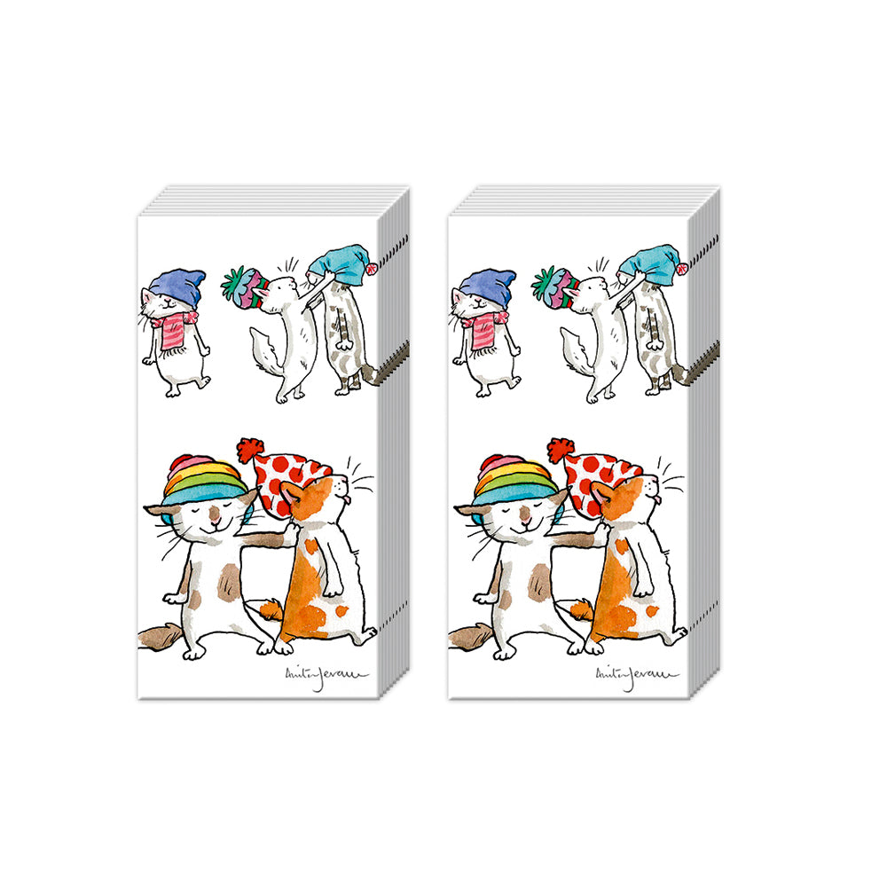 CATS WITH HATS IHR Paper Pocket Tissues - 2 packs of 10 tissues 21 cm square