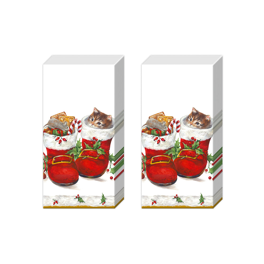 SWEET CHRISTMAS BOOTS IHR Paper Pocket Tissues - 2 packs of 10 tissues 21 cm square