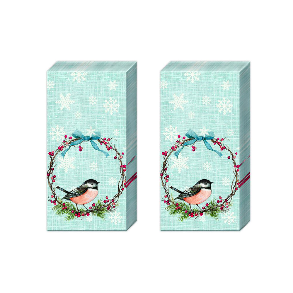 CHICKADEE light blue Bird IHR Paper Pocket Tissues - 2 packs of 10 tissues 21 cm square