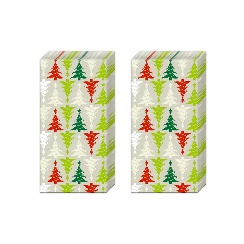 Trees in line, linen Christmas IHR Paper Pocket Tissues - 2 packs of 10 tissues 21 cm square