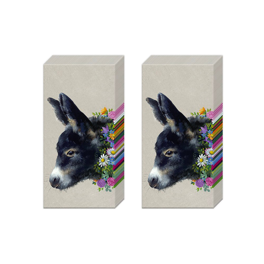 GREG grey Donkey Flowers IHR Paper Pocket Tissues - 2 packs of 10 tissues 21 cm square