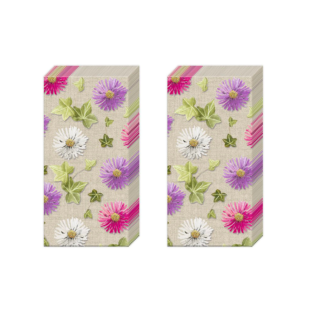 Autumn Asters Floral IHR Paper Pocket Tissues - 2 packs of 10 tissues 21 cm square