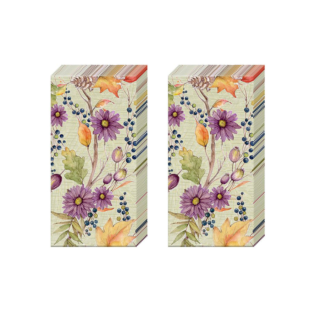 Anett Light Green Floral IHR Paper Pocket Tissues - 2 packs of 10 tissues 21 cm square