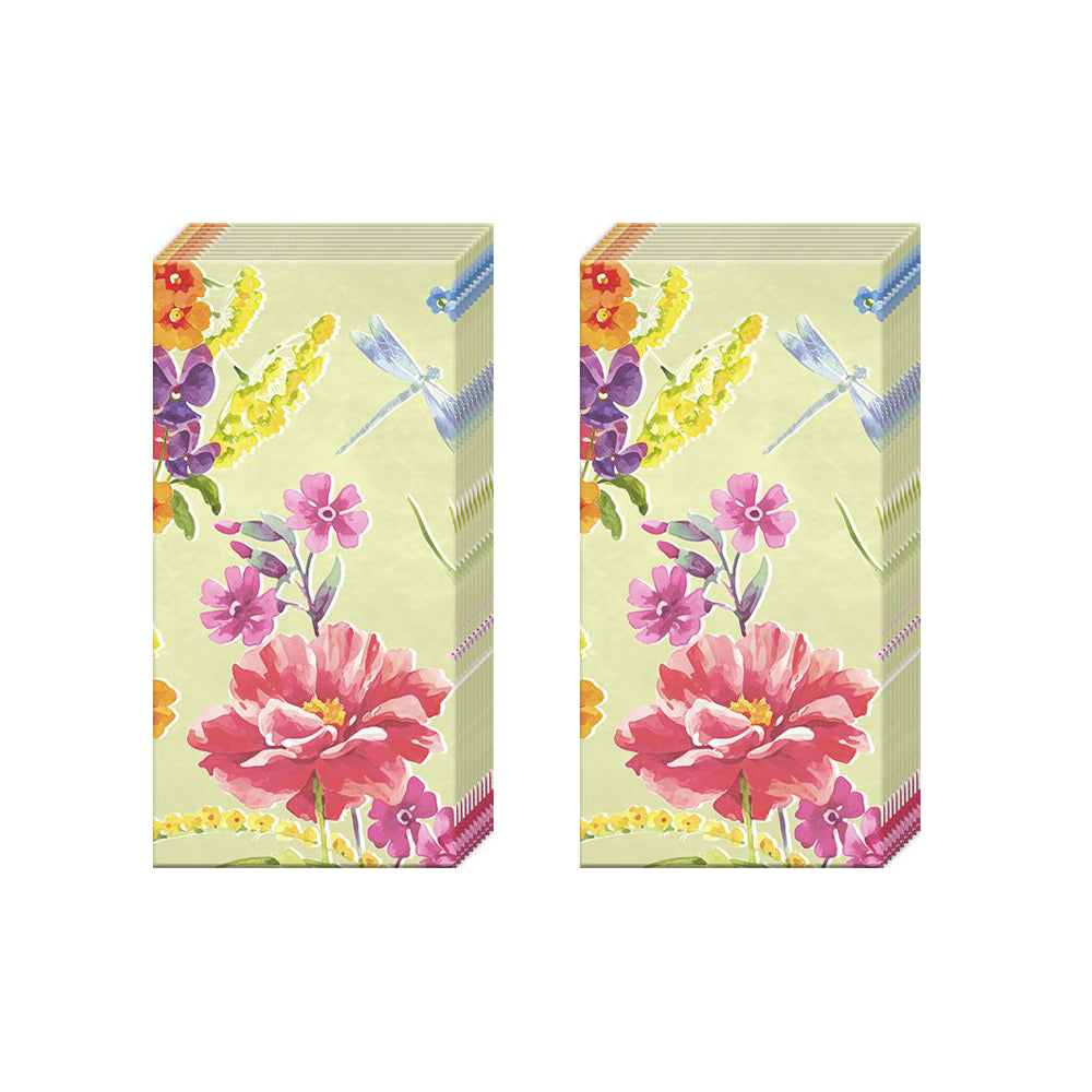 BELLA Green Floral IHR Paper Pocket Tissues - 2 packs of 10 tissues 21 cm square