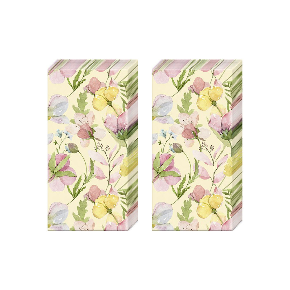 NAIMA Flowers cream IHR Paper Pocket Tissues - 2 packs of 10 tissues 21 cm square