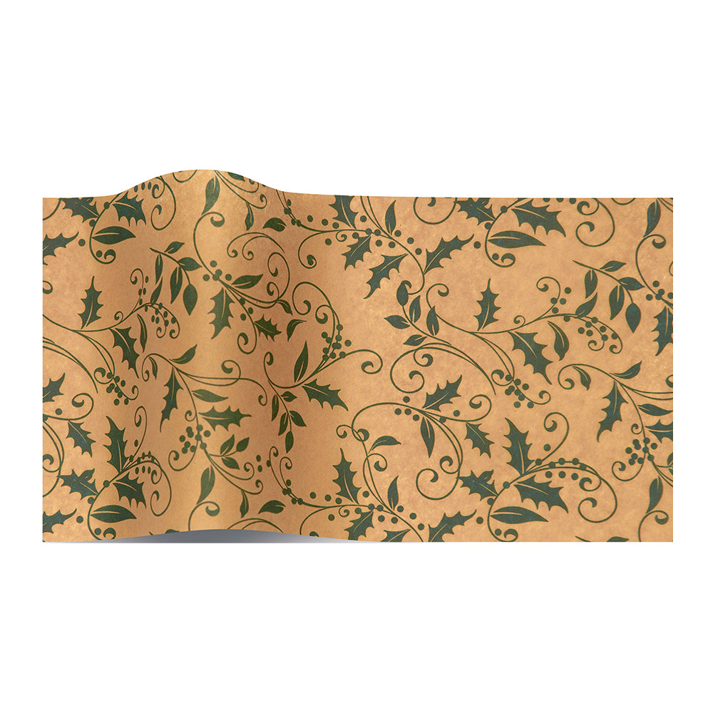 Total Holly Kraft Christmas Tissue Paper 5 Sheets of 20 x 30" Satinwrap Tissue Wrapping Paper