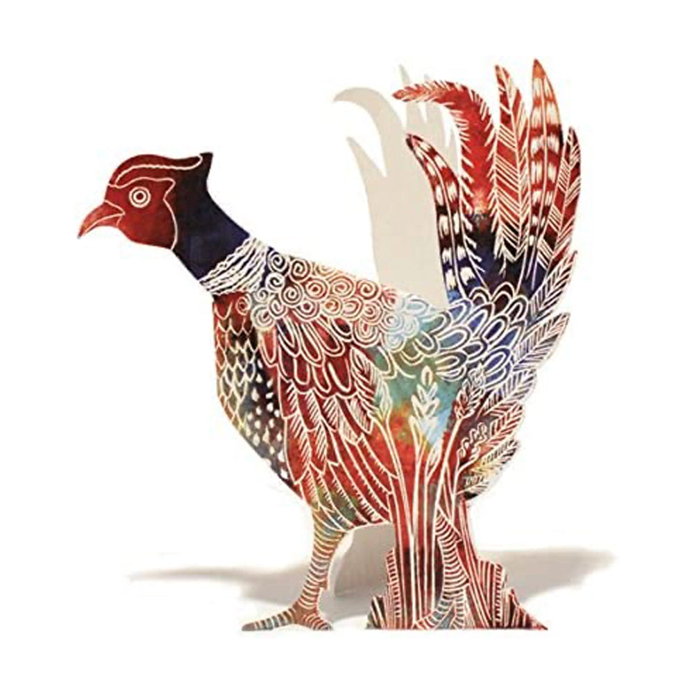 Pheasant 3D Sculptural Judy Lumley Greetings Card from Lino Cut Designs with envelope