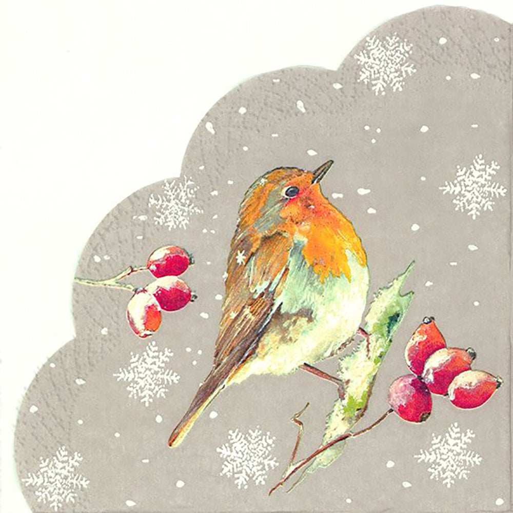 Winter Robin Christmas Rondo IHR paper Napkins 33 cm round 12 pack