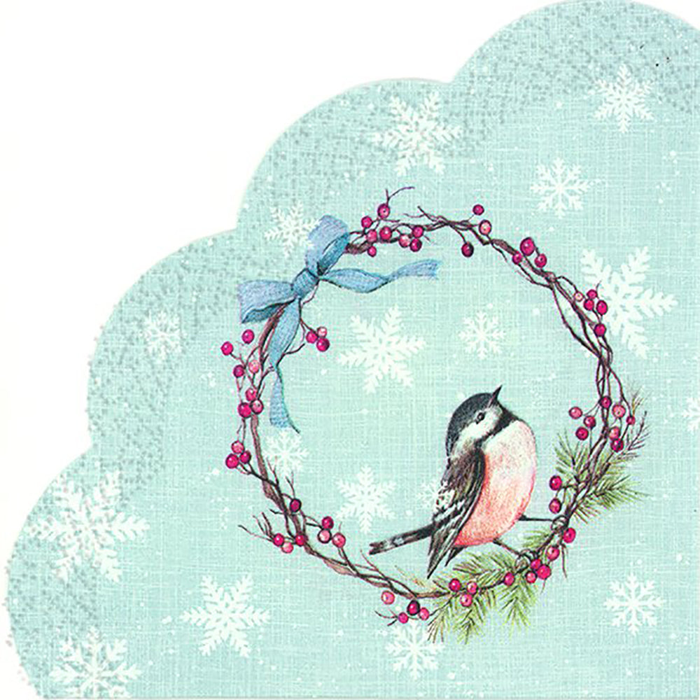 CHICKADEE light blue Bird Rondo IHR paper Napkins 33 cm round 12 pack