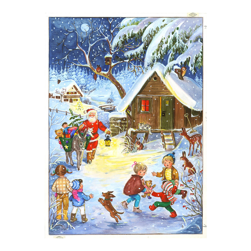 Snowscene Santa German Advent Card with 24 little doors 105 x 155 mm - Richard Sellmer