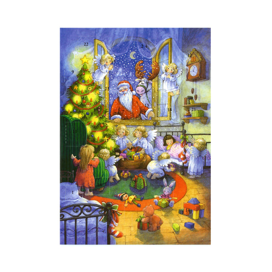 Snowscene Santa Through the Window German Advent Card with 24 little doors 105 x 155 mm - Richard Sellmer