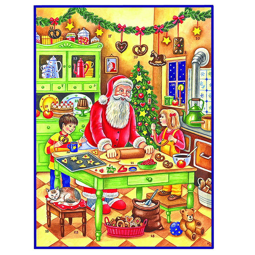 Richard Sellmer Verlag Festive Santa Baking Cookies German Advent Calendar 265 x 355 mm with envelope and glitter