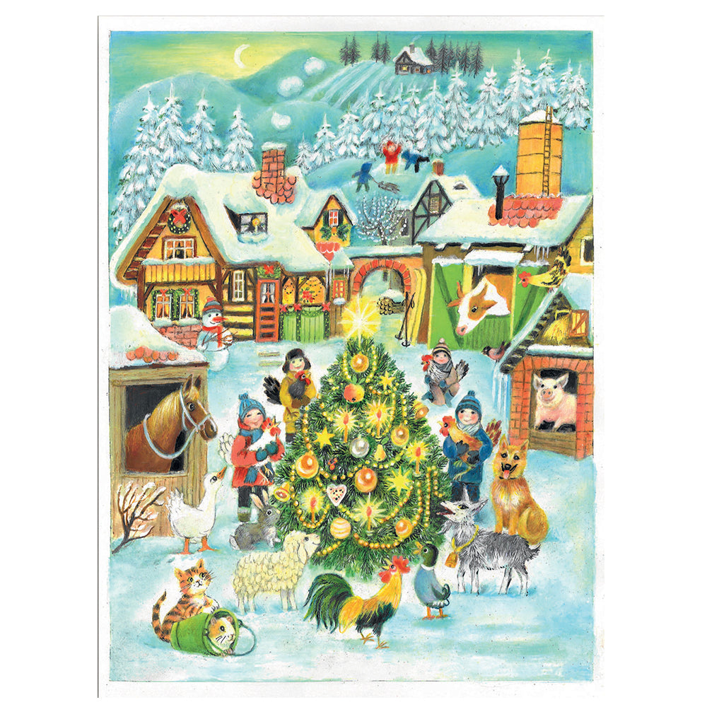 Richard Sellmer Verlag Round the Christmas Tree German Advent Calendar 265 x 355 mm with envelope and glitter