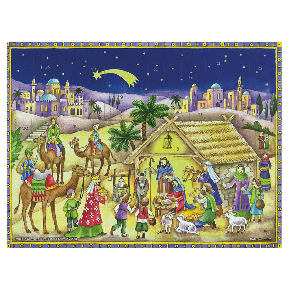 Richard Sellmer Verlag Religious Blue Nativity German Advent Calendar 265 x 355 mm with envelope and glitter