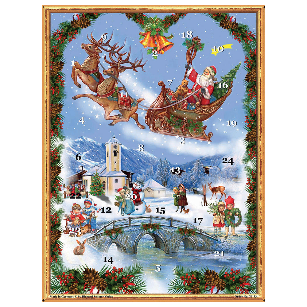 Richard Sellmer Verlag Santa and Bridge German Advent Calendar 265 x 355 mm with envelope and glitter