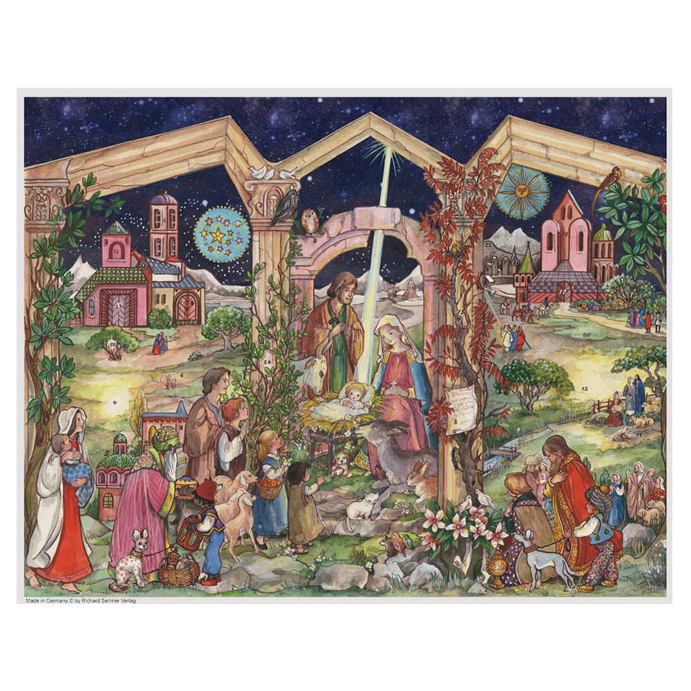 Richard Sellmer Verlag Religious Nativity German Advent Calendar 265 x 355 mm with envelope and glitter
