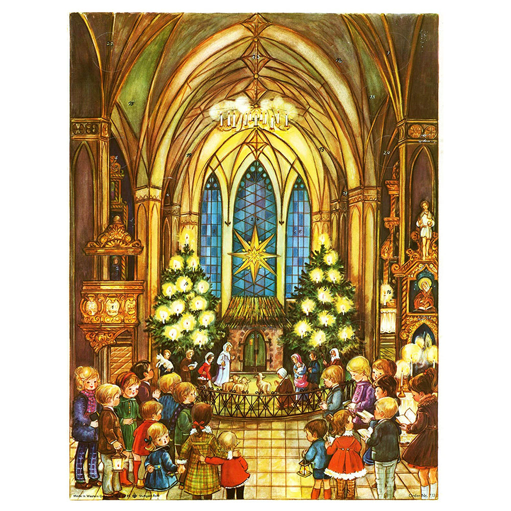 Richard Sellmer Verlag Nativity in Church German Advent Calendar 265 x 355 mm with envelope and glitter