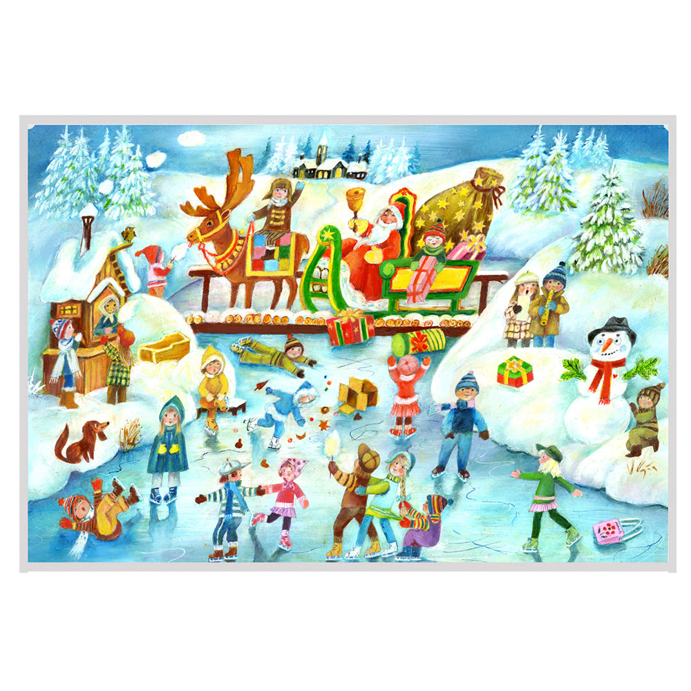 Richard Sellmer Verlag Skating Santa Sledge German Advent Calendar 265 x 355 mm with envelope and glitter