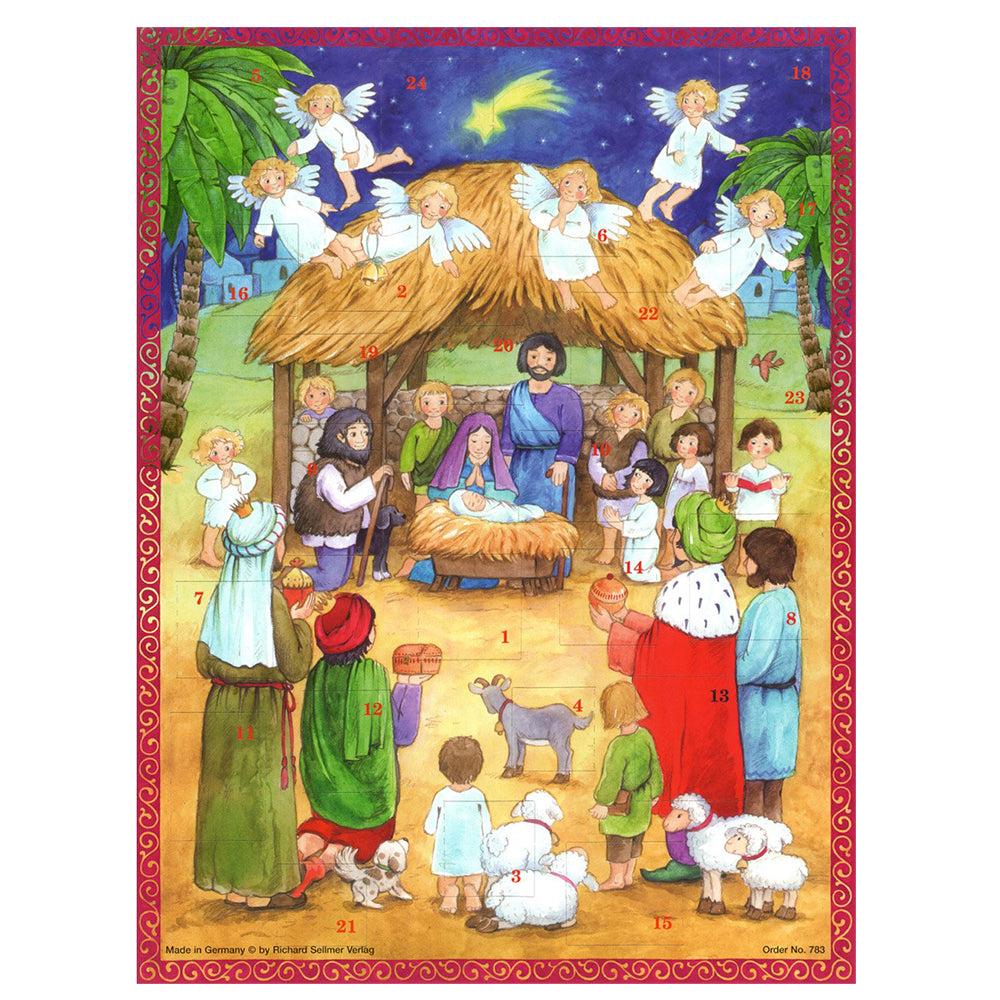 Richard Sellmer Verlag Nativity Angels German Advent Calendar 265 x 355 mm with envelope and glitter