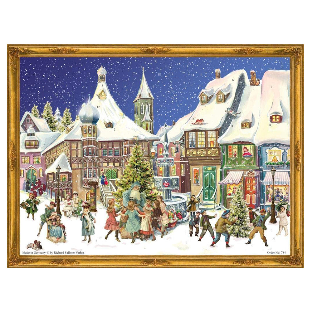 Richard Sellmer Verlag Victorian Snowscene Dancing Round Christmas Tree German Advent Calendar 265 x 355 mm with envelope and glitter